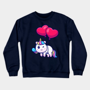 Cute Unicorn Floating With Love Balloon Cartoon Crewneck Sweatshirt